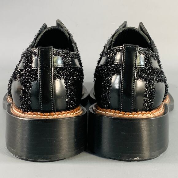 SIMONE ROCHA Size 8 Black Tinsel Embellishment Leather Slip On Loafers main image 7